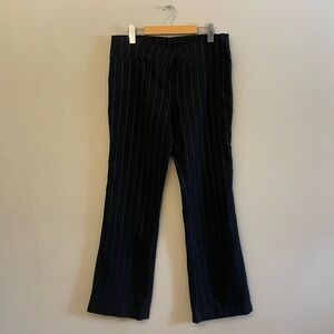 Vintage Daniel Laurent Black Pinstripe Flare Ponte Pants w V Cut Waist